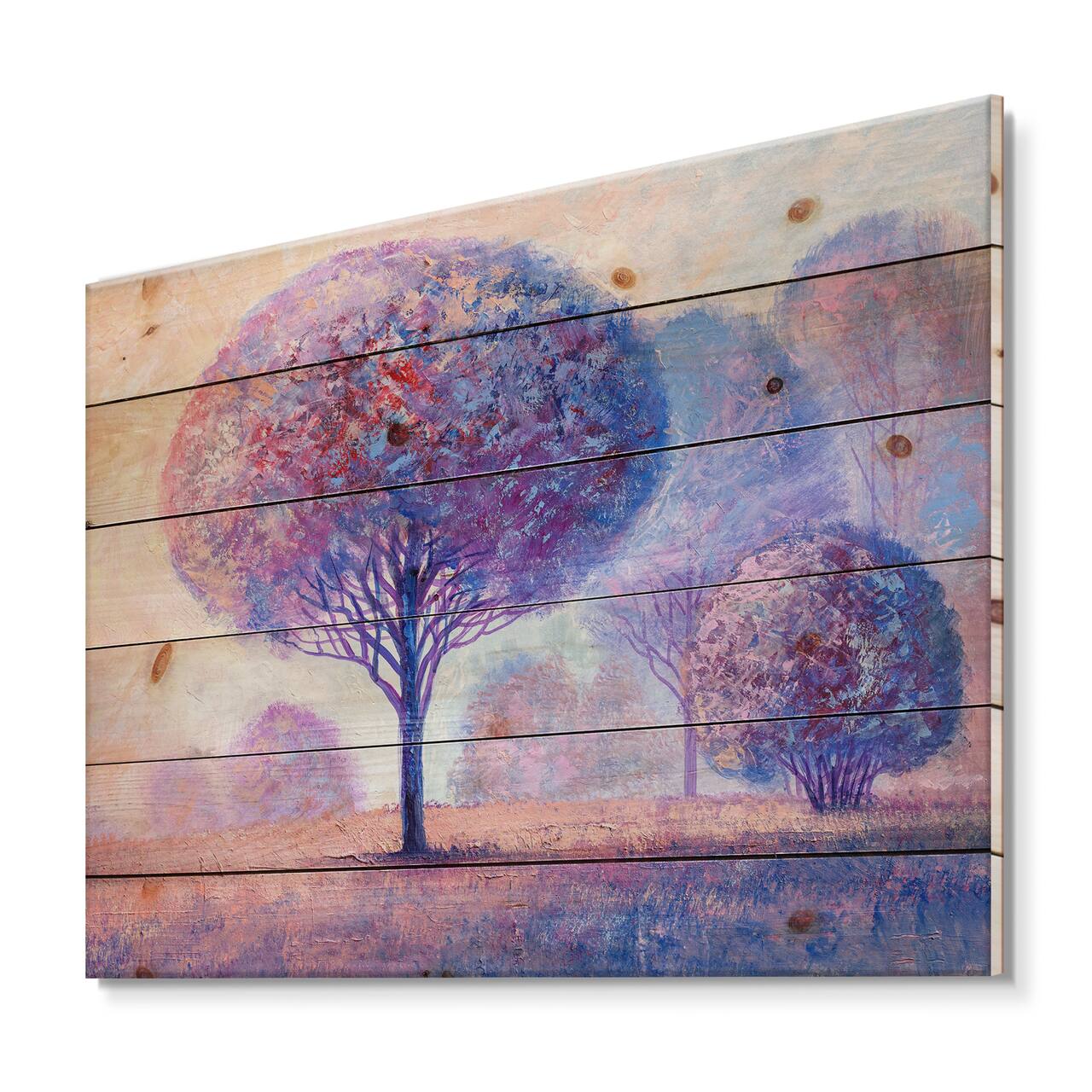 Designart - Colourful Trees Impression II - Traditional Print on Natural Pine Wood
